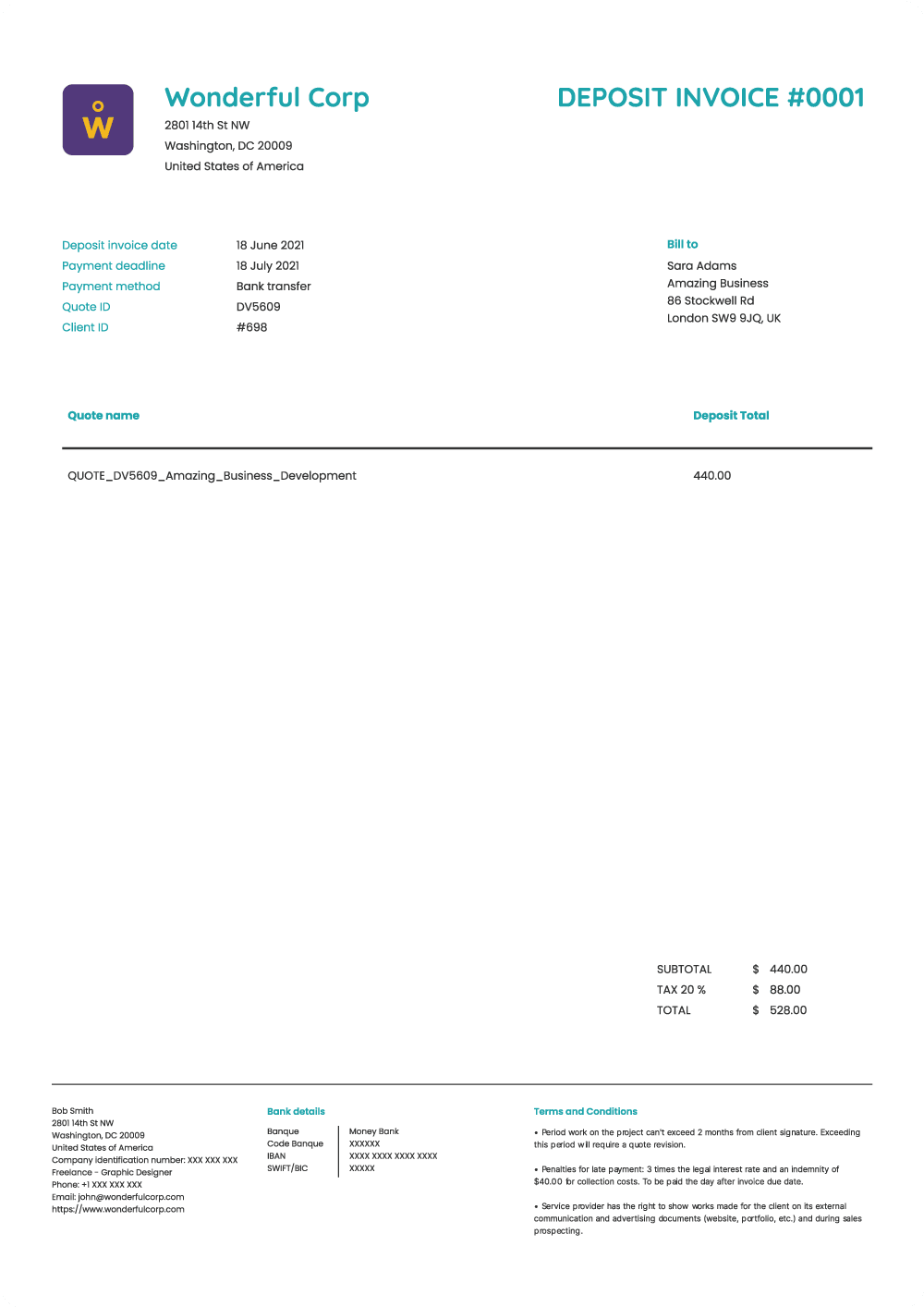 Deposit invoice preview